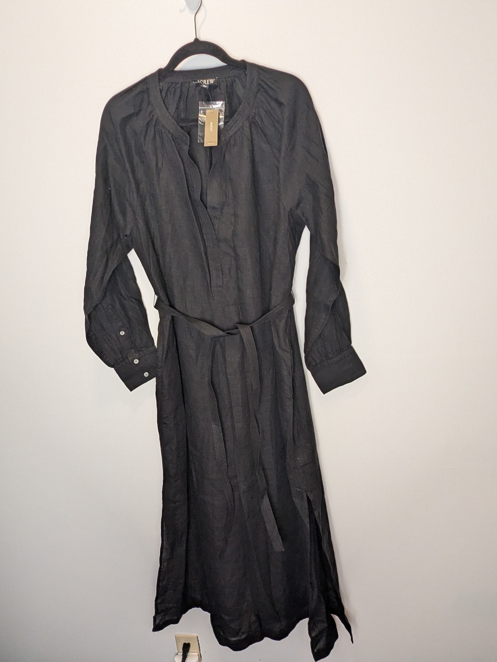 J. Crew Women's Black Long-Sleeve Tie-Waist Maxi Dress Large NWT Minimalist Chic
